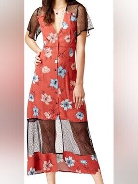 MINKPINK Bohemian Blue And Orange Flower Maxi Dress Size S